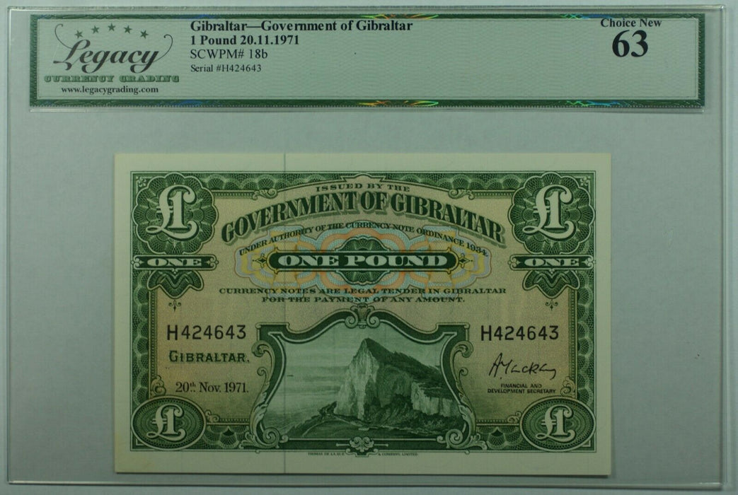 1971 Gibraltar 1 Pound Note SCWPM#18b  Legacy Choice New 63