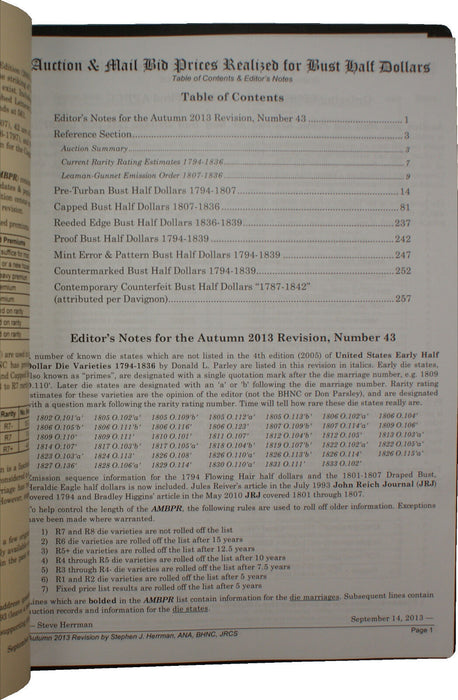 Autumn 2013 #43 S. J. Herrman Auction & Mail Bid Prices Realized for Bust Halves