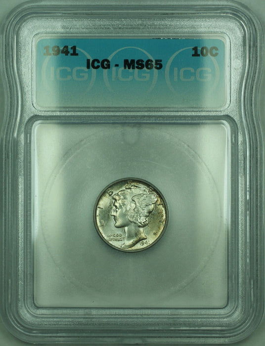 1941 Mercury Silver Dime 10c Coin ICG MS-65 Toned (R)