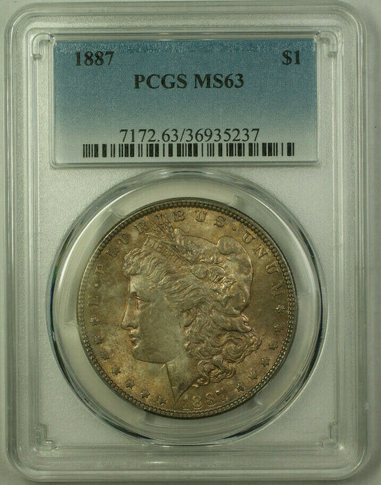 1887 Morgan Silver Dollar $1 Coin PCGS MS-63 Toned Obverse (20) (R)