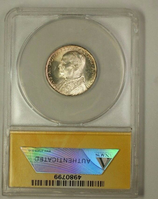 1940 Vatican City Five Lira Silver Coin 5L ANACS MS-66 Gem Piece
