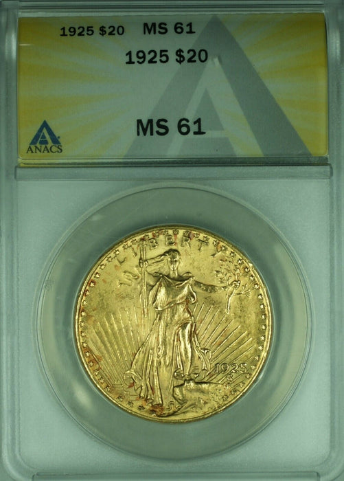 1925 St. Gaudens $20 Double Eagle Gold Coin ANACS MS-61
