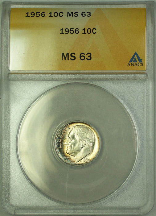 1956 Silver Roosevelt Dime 10c ANACS MS 63 Toned