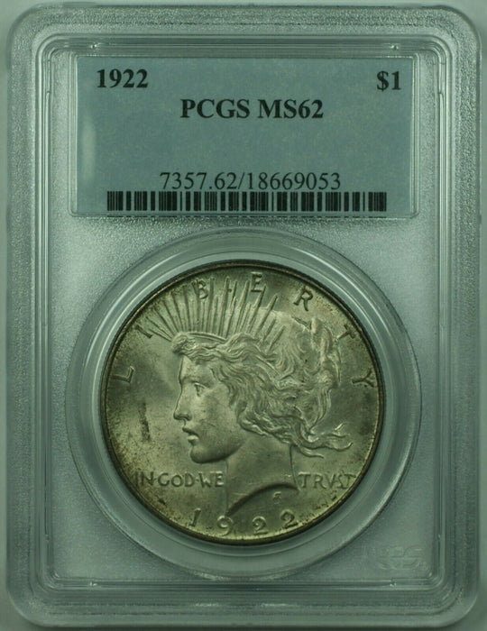 1922 Peace Silver Dollar $1 Coin PCGS MS-62 Looks Undergraded; Toned (36) K
