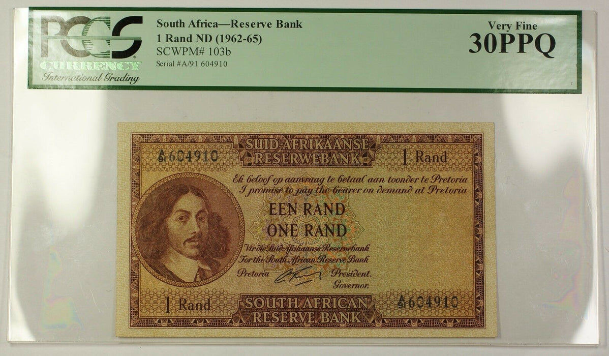 (1962-65) No Date South Africa 1 Rand Bank Note SCWPM# 103b PCGS VF-30 PPQ