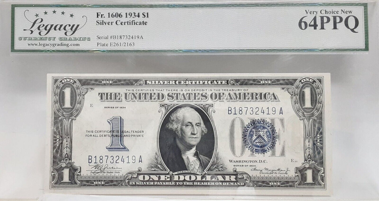 1934 $1 Silver Certificate FR#1606 (BA Block) Legacy Very Choice New 64 PPQ  B