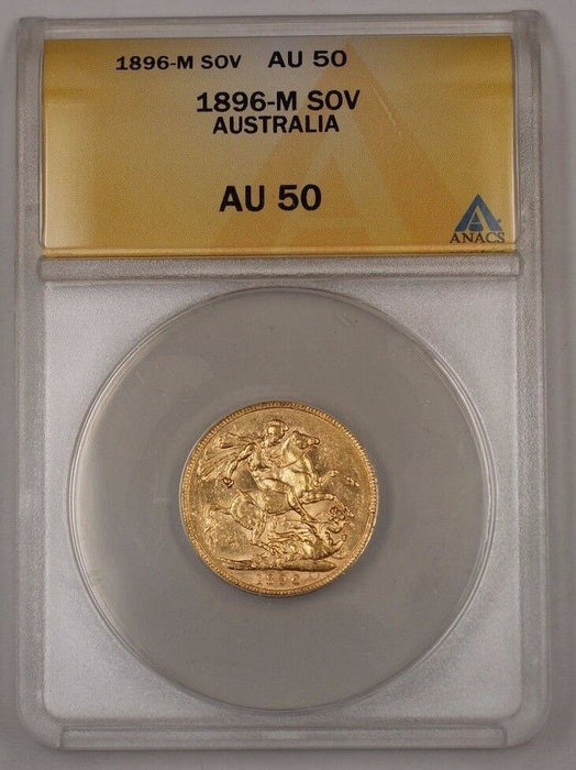 1896-M Australia One Sovereign Gold Coin ANACS AU-50