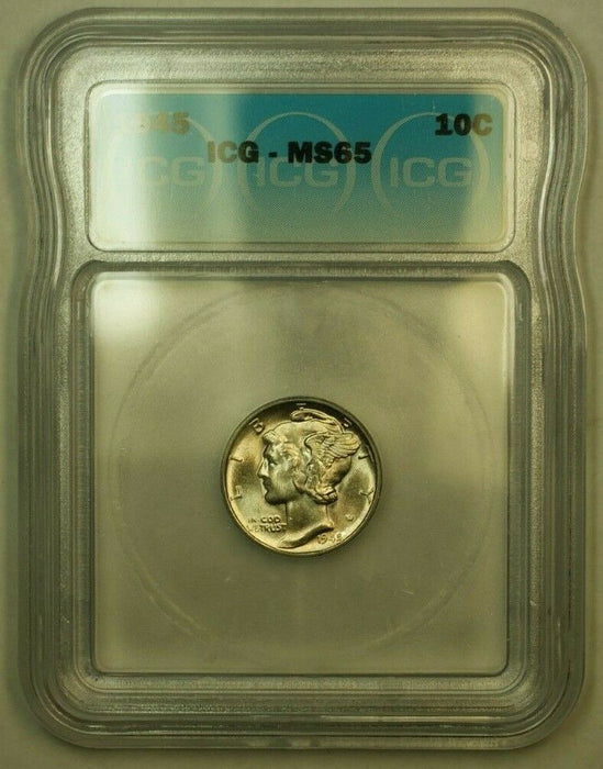 1945 Silver Mercury Dime 10c Coin ICG MS-65 LL