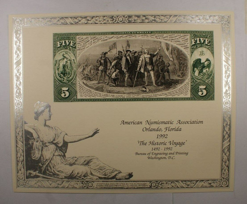 BEP souvenir card B 159 ANA 1992 back 1865 $5 national