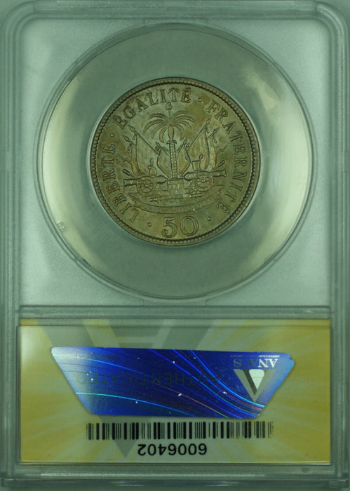 1908 50C Haiti ANACS AU 53 50 Centimes Coin KM#56