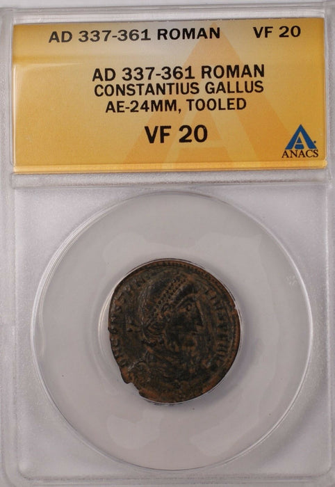 337-361 AD Roman Constantius Gallus AE Bronze Tooled Ancient Coin ANACS VF 20