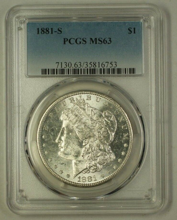 1881-S US Morgan Silver Dollar $1 Coin PCGS MS-63 (F) 9