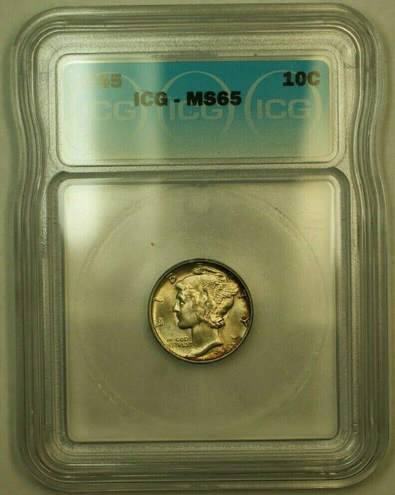 1945 Silver Mercury Dime 10c Coin ICG MS-65 K