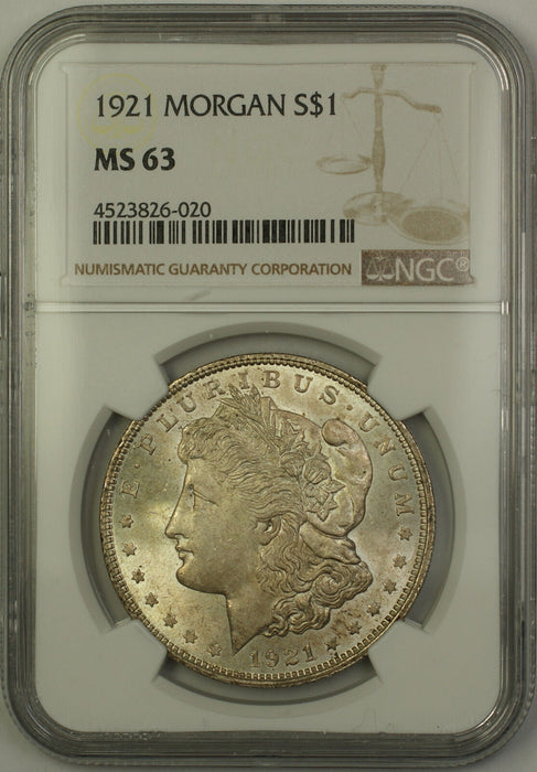 1921 Morgan Silver Dollar $1 Coin NGC MS-63 Lightly Toned (15a)