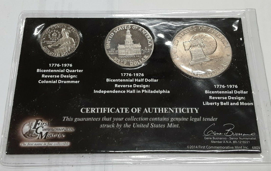 1976 Bicentennial 3 Coin Uncirculated Set in First Commemorative Mint Card