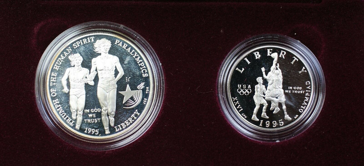 1995 USA Paraolympic Track and Basketball 2 Coin Set Silver $1 No COA
