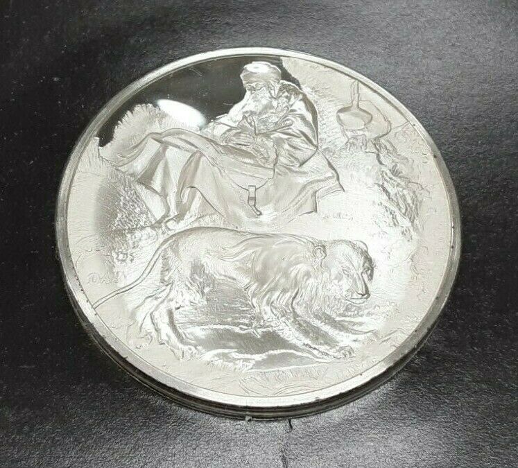 Franklin Mint Genius/Rembrandt PR .925 Silver Medal-St. Jerome Reading in Card