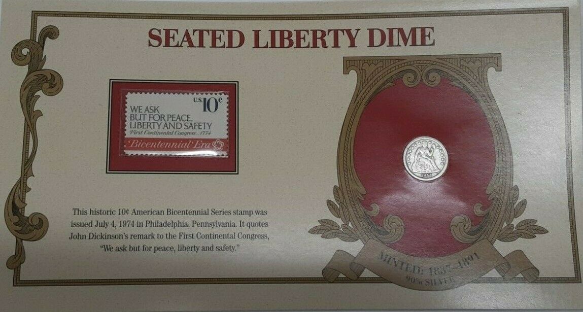 Liberty Head Coins 1857 Seated Liberty Dime W/Stamp in Information Card