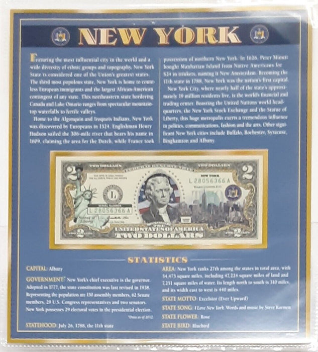 CU Colorized 2009 $2 FRN Colorized - State of New York With Info Card