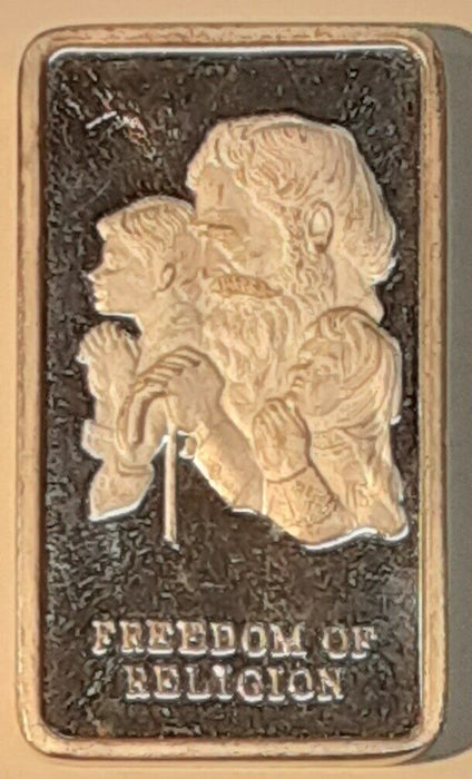 Wittnauer 1973 .999 Fine 1000 Grains Silver Bar - Freedom of Religion  SB 67