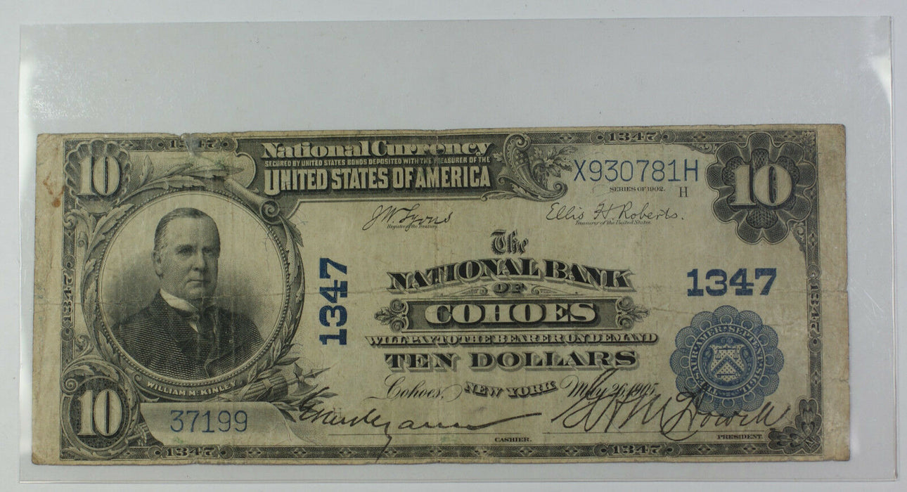 1902 Plain Back $10 National Currency Banknote Cohoes New York Charter # 1347