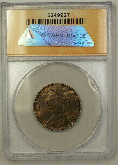 1889 Great Britain 1/2 Penny Copper Coin Queen Victoria ANACS MS 62 Brown