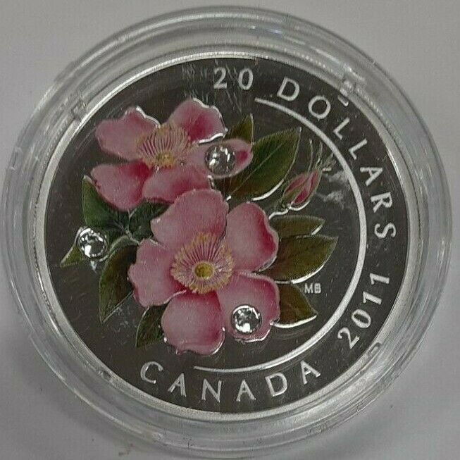 2011 Canada Silver $20 Coin Crystal Series Wild Rose Gem Proof in Capsule