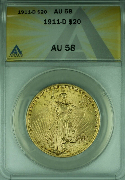 1911-D St. Gaudens $20 Double Eagle Gold Coin ANACS AU-58  (A)