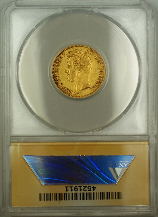 1831-A Incuse Edge France 20 Fr Francs Gold Coin ANACS EF-45