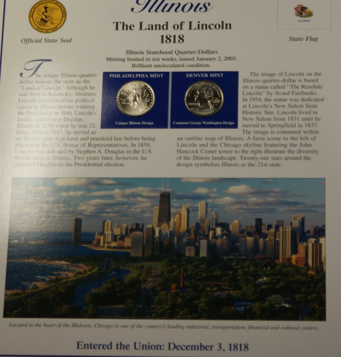 2003 Illinois P&D Quarter for Anniversary of Statehood Bonus Stamp