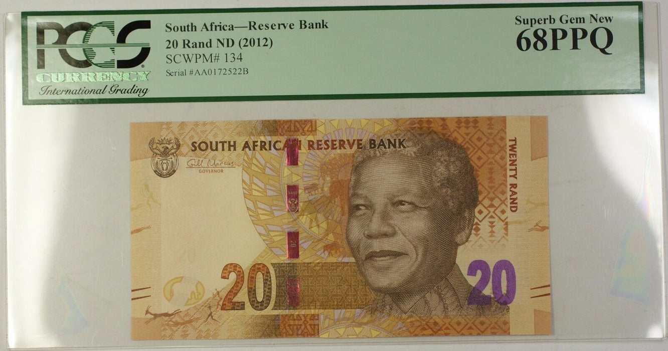 (2012) ND South Africa Mandela 20 Rand Note SCWPM# 134 PCGS Superb Gem 68 PPQ