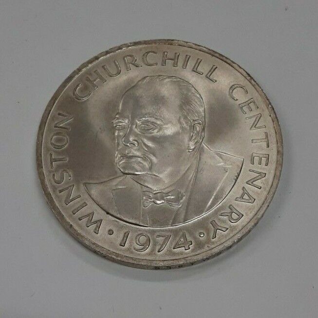 1974 Turks and Caicos Islands Churchill Centenary Silver 20 Crown Coin UNC