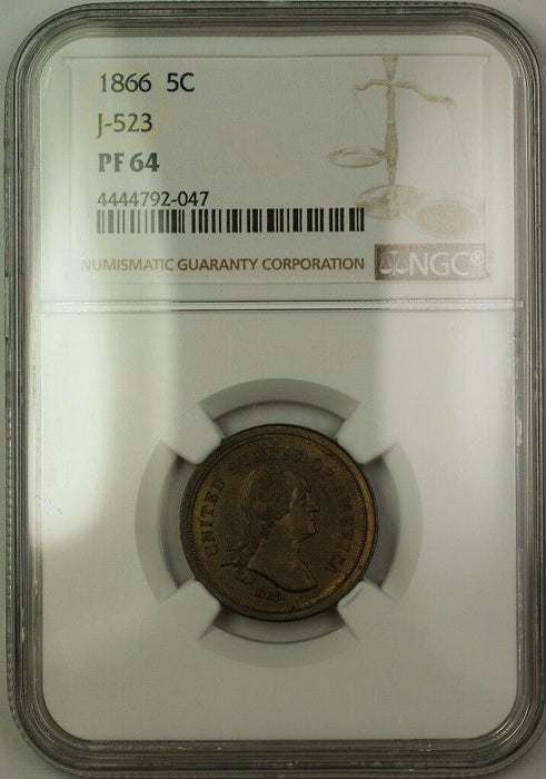 1866 Nickel Pattern Proof 5c Coin NGC PF-64 *Private Restrike* J-523 Judd WW