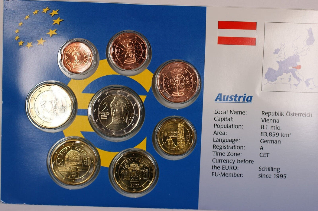 Austria Euro 8 Coin Uncirculated Set Mixed Dates 1999-2002