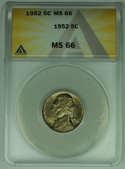 1952 Jefferson Nickel Toned 5C ANACS MS 66 (52)