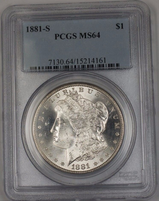 1881-S US Morgan Silver Dollar $1 Coin PCGS MS-64 (Better) BR1 L
