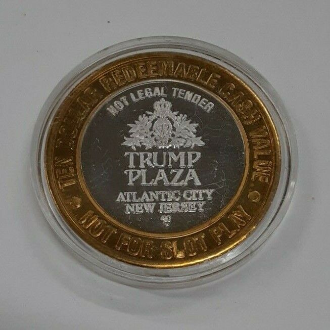 $10 Trump Plaza Gaming Token Fine Silver Ctr/State Seals - Massachusetts