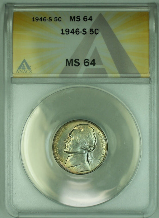 1946-S Jefferson Nickel Toned 5C ANACS MS 64 (51)