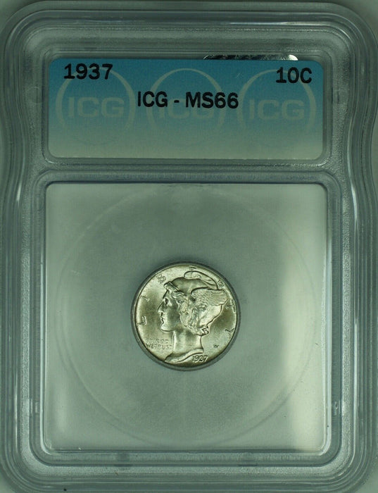 1937 Mercury Silver Dime 10c Coin ICG MS-66 (Looks Full Split Bands) (53C)