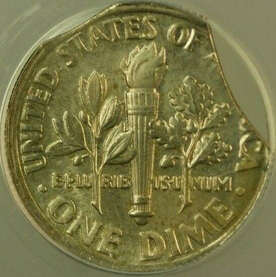 1981-1985 (ND) Roosevelt Dime 10c Mint Error Doubled Curved Clip ANACS MS-63