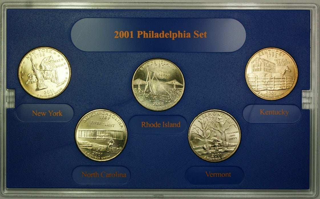 2001 Philadelphia "Mint Edition" State Quarter Collection 5 Quarter UNC Set