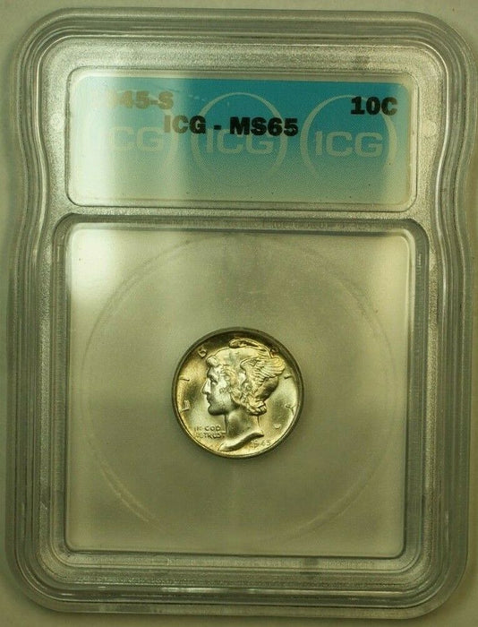 1945-S Silver Mercury Dime 10c Coin ICG MS-65 K