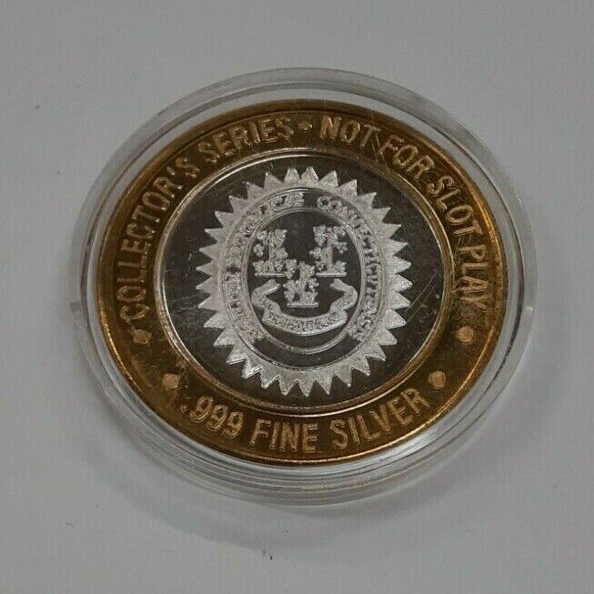 $10 Trump Plaza Gaming Token Fine Silver Ctr/State Seals - Connecticut