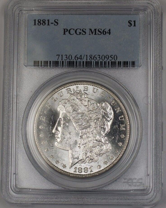 1881-S US Morgan Silver Dollar $1 Coin PCGS MS-64 (Better) BR1 K