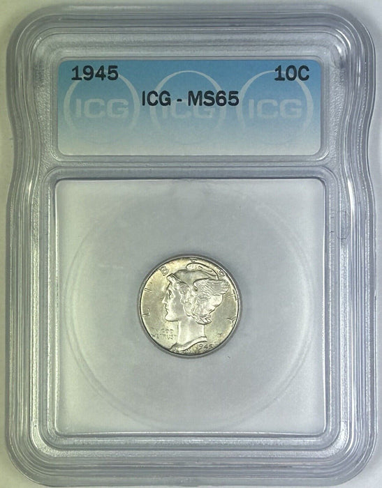 1945 Mercury Silver Dime 10c Coin Lightly Toned ICG MS 65 (54) D