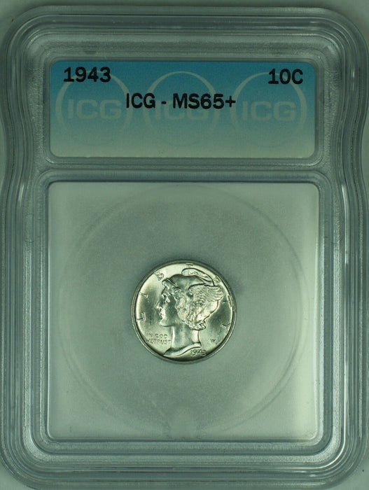 1943 Mercury Silver Dime 10c Coin ICG MS 65+ (53)