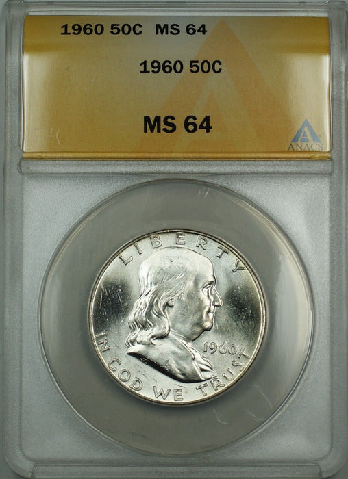 1960 Franklin Silver Half Dollar 50c ANACS MS-64 (Better Coin) Toned Reverse GK