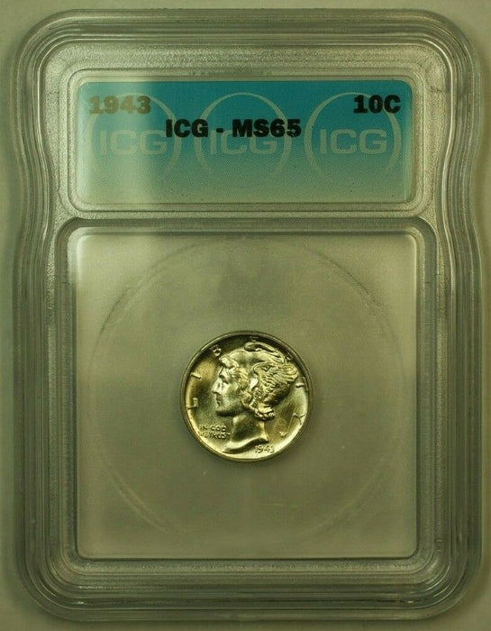 1943 Silver Mercury Dime 10c Coin ICG MS-65 LL