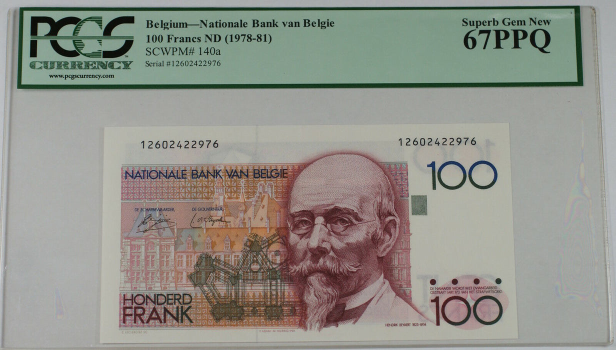 (1978-81) Belgium 100 Francs Note SCWPM# 140a PCGS 67 PPQ Superb Gem New