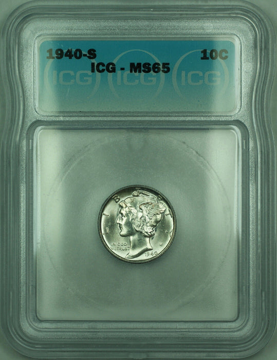 1940-S Mercury Silver Dime 10c Coin ICG MS-65 (A)